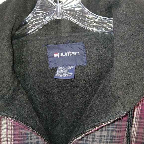 Pre-Owned Puritan Men's M Red Plaid Flannel Fleece Hooded Jacket 100% Cotton - Picture 9 of 16